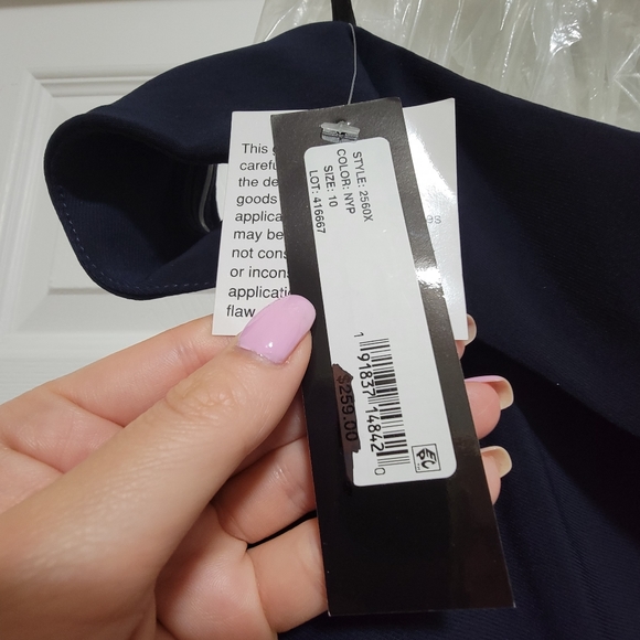 XSCAPE Off-The-Shoulder Floral Skirt Dark Blue and Purple High Low Dress sz 10 - Picture 5 of 11